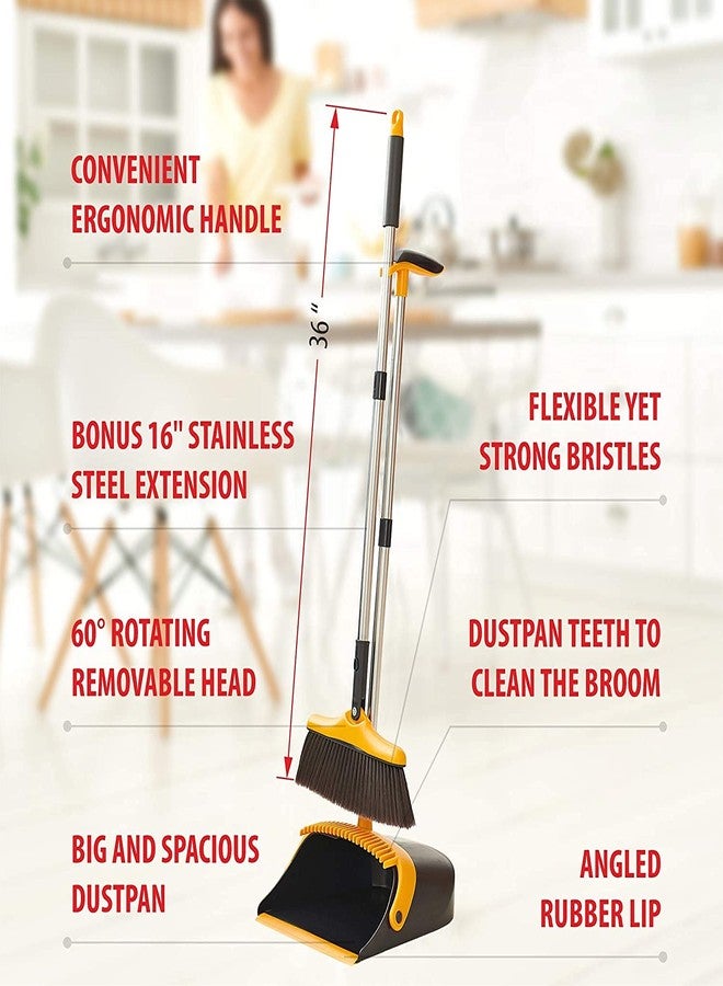 Trazon Broom and Dustpan Set with Long Handle - Kitchen Brooms and Stand Up Dust Pan Magic Combo Set for Home - Lobby Broom with Rotation Head and Standing Dustpan for Floor Cleaning - Image 2